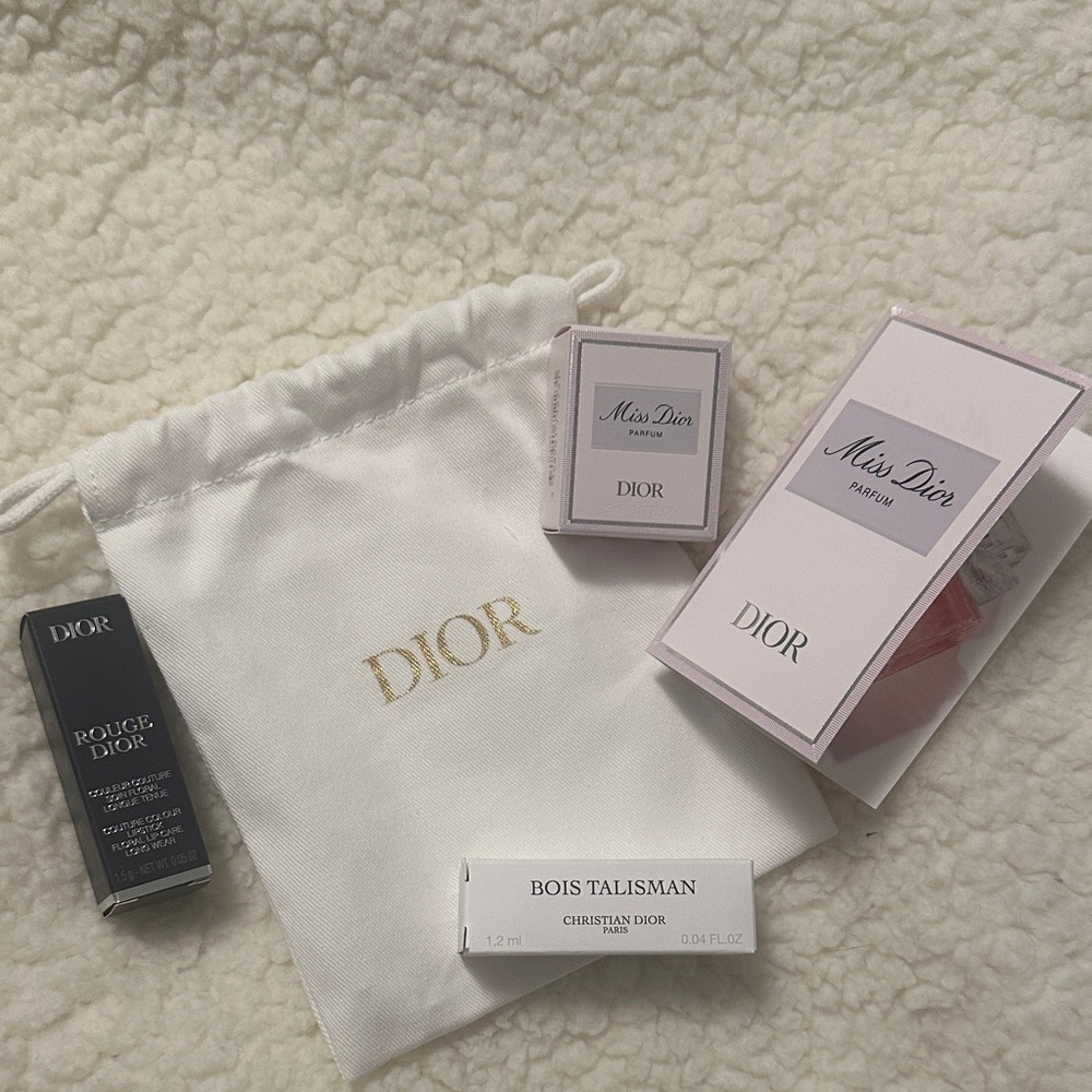 Miss Dior Mini and Dior Rouge Satin Lipstick 💄 with White Pouch and Samples